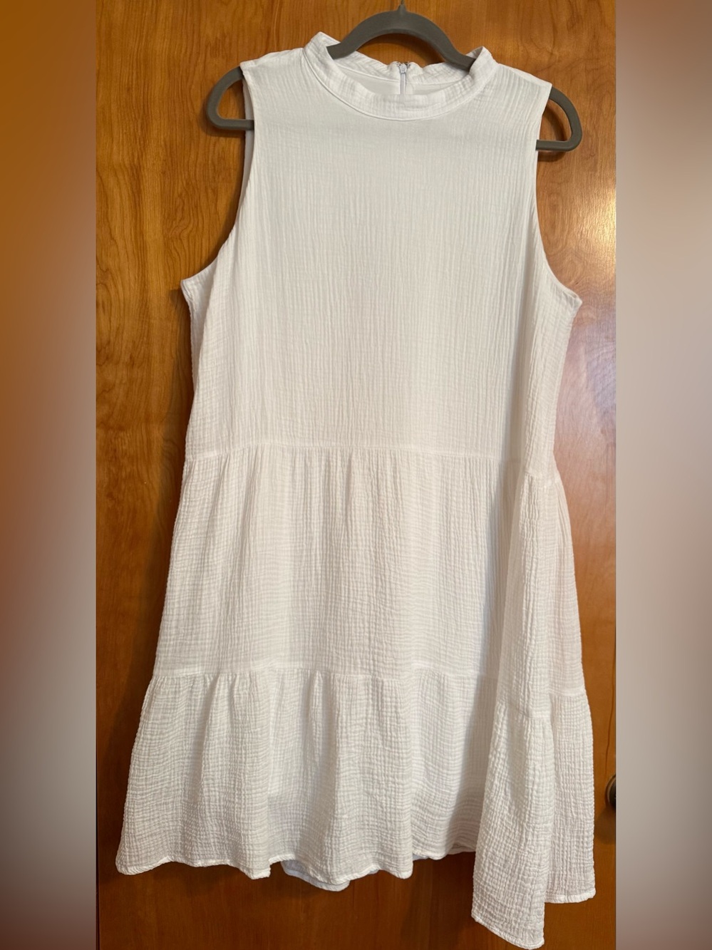 Nine West White Textured linen Sleeveless Dress